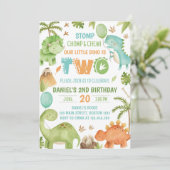 Jungle Dinosaur Cute Boy 2nd Birthday Party Einladung (Stehend Vorderseite)