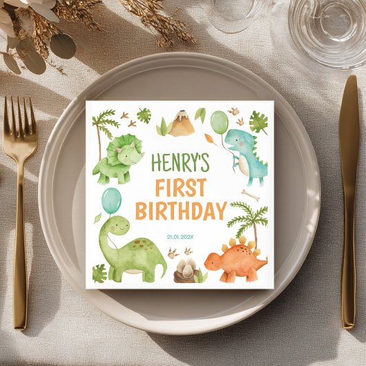 Jungle Dinosaur Cute Boy Birthday Party Napkins Serviette