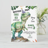Jungle Dinosaur Drei-Rex Geburtstag Einladung (Stehend Vorderseite)