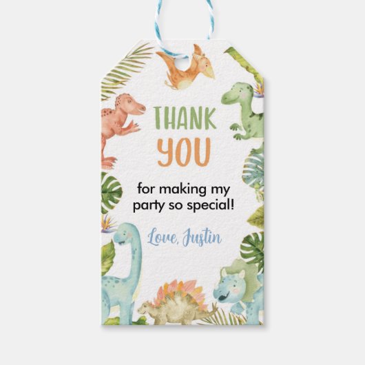 Jungle Dinosaur Geburtstag Danke Tag Geschenkanhänger (Vorderseite)