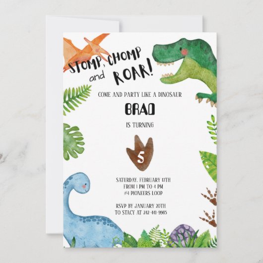 Jungle Dinosaur Geburtstagsparty Einladung (Vorderseite)