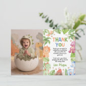 Jungle Dinosaur Niedlich Boy Birthday Party Foto Dankeskarte (Stehend Vorderseite)