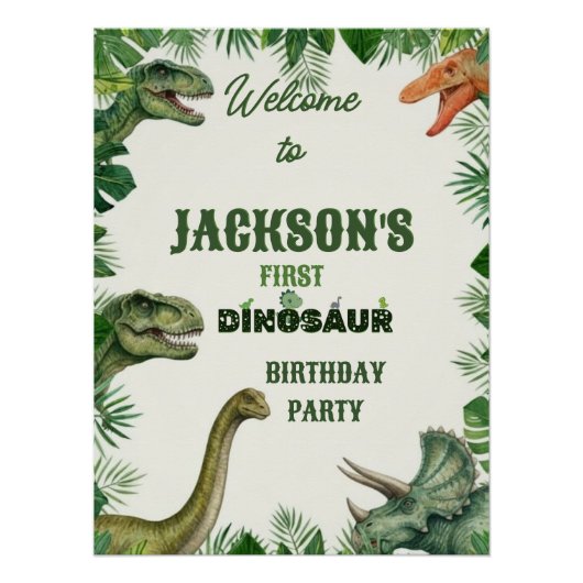 Jungle Dinosaur Roar Welcome Birthday Sign Poster (Vorderseite)