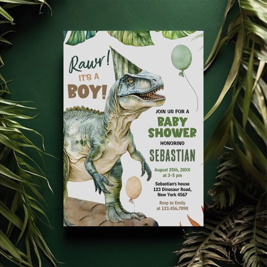 Jungle Dinosaur T Rex Baby Boy Dusche Einladung