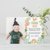 Jungle Dinosaurier Geburtstag Foto Danke Karte (Stehend Vorderseite)