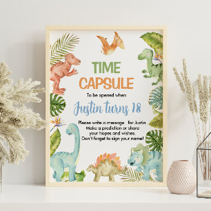 Jungle Dinosaurier Geburtstag Zeitkapsel Zeichen Poster