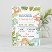 Jungle Dinosaurier Geburtstagsparty Einladung (Stehend Vorderseite)