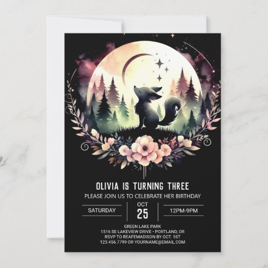 Jungle Dreamy Wolf Birthday Einladung (Vorderseite)