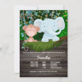 Jungle-Elefant-Affen-Grünleuchten Einladung (Vorderseite)