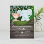 Jungle-Elefant-Affen-Grünleuchten Einladung (Stehend Vorderseite)