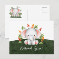 Jungle Elephant Babydusche Danke Postcard