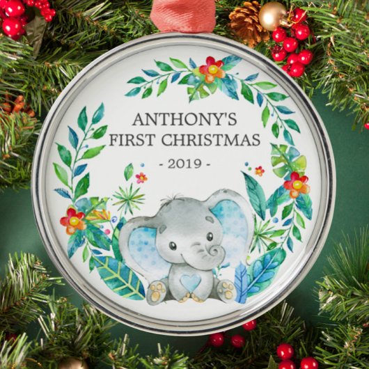 Jungle Elephant Baby's First Christmas Ornament