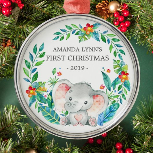 Jungle Elephant Baby's First Christmas Ornament