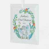 Jungle Elephant Baby's First Christmas Ornament Aus Glas (Vorderseite links)