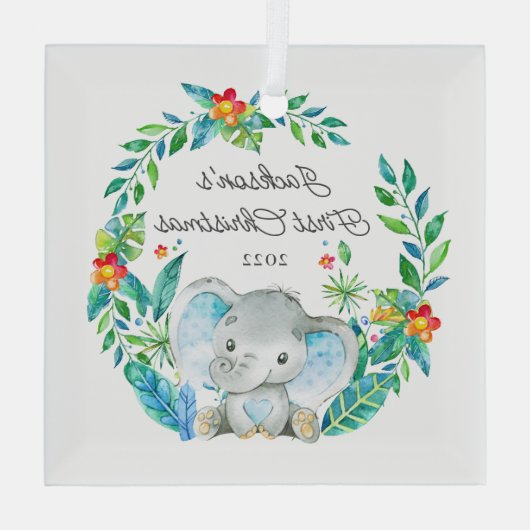 Jungle Elephant Baby's First Christmas Ornament Aus Glas (Rückseite)