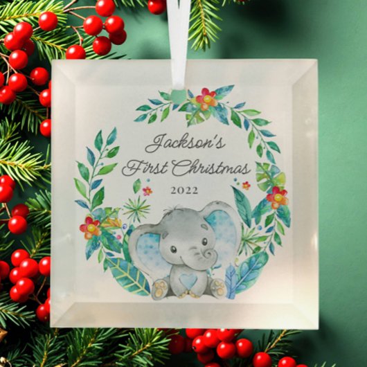 Jungle Elephant Baby's First Christmas Ornament Aus Glas