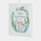 Jungle Elephant Baby's First Christmas Ornament Aus Glas (Vorderseite links)