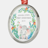 Jungle Elephant Baby's First Christmas Ornament Aus Metall (Links)
