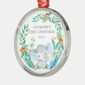 Jungle Elephant Baby's First Christmas Ornament Aus Metall (Links)