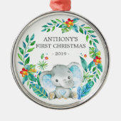 Jungle Elephant Baby's First Christmas Ornament Aus Metall (Vorne)