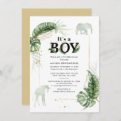 Jungle Elephant Giraffe Botanische Kinderdusche Einladung (Vorne/Hinten)