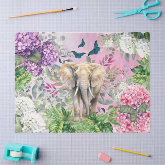 Jungle Elephant & Hydrangeas & Schmetterlinge Seidenpapier (Basteln)