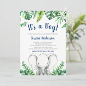 Jungle Elephant Navy Boy Baby Shower Einladungen (Stehend Vorderseite)