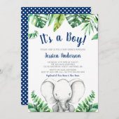 Jungle Elephant Navy Boy Baby Shower Einladungen (Vorne/Hinten)