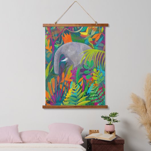 Jungle Elephant Wandteppich Mit Holzrahmen (Schlafzimmer)
