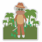 Jungle Explorer Sock Monkey Fun Adventure Design Aufkleber (Vorderseite)