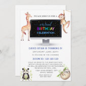 Jungle Forest Friends Boy Virtual Birthday Party Einladung (Vorne/Hinten)