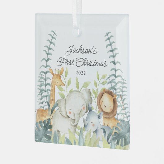 Jungle Foto Boys Baby's First Christmas Ornament Aus Glas (Vorderseite links)