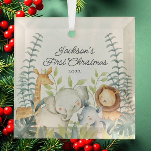 Jungle Foto Boys Baby's First Christmas Ornament Aus Glas