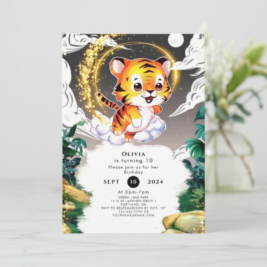 Jungle Fun Tiger Geburtstag Einladung (Stehend Vorderseite)