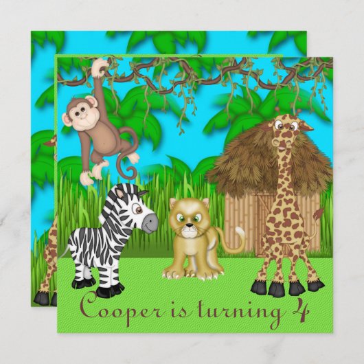 Jungle Fun zum Geburtstag Einladung (Vorne/Hinten)