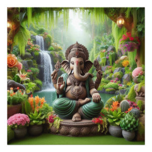 Jungle Ganesha Serene Waterfall Fotodruck