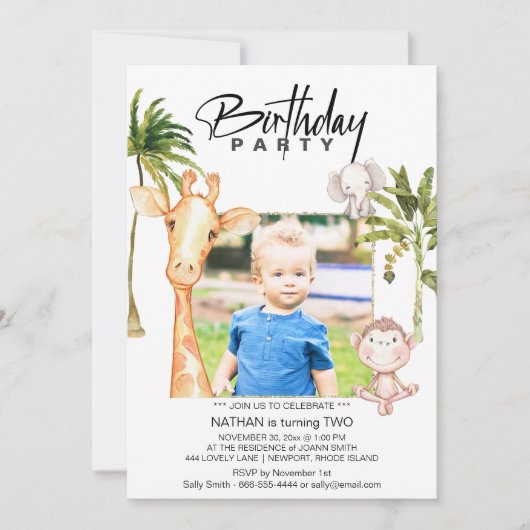 *~* Jungle Giraffe 2 ZWEI AR21 Foto Geburtstag Einladung (Vorderseite)