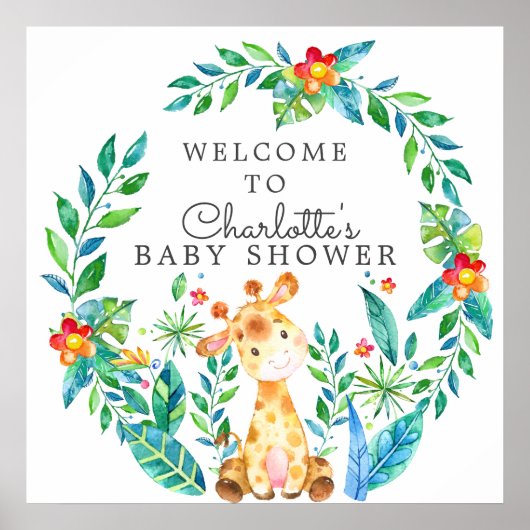 Jungle Giraffe Baby Dusche Willkommen Poster (Vorne)