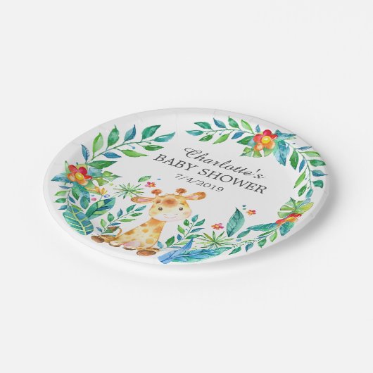 Jungle Giraffe Baby Shower 7" Plättchen Pappteller (Schrägansicht)