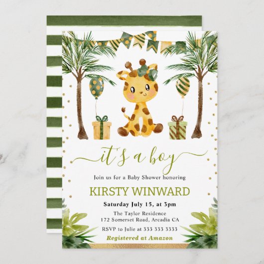 Jungle Giraffe Babydusche Einladung (Vorne/Hinten)