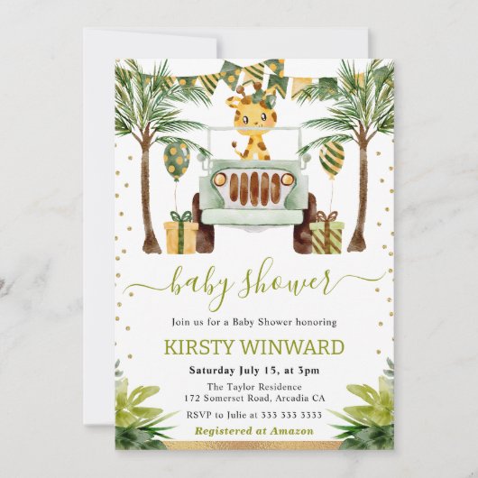Jungle Giraffe Babydusche Einladung (Vorderseite)