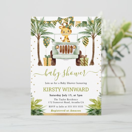 Jungle Giraffe Babydusche Einladung (Stehend Vorderseite)