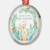 Jungle Giraffe Baby's First Christmas Ornament Aus Metall (Links)