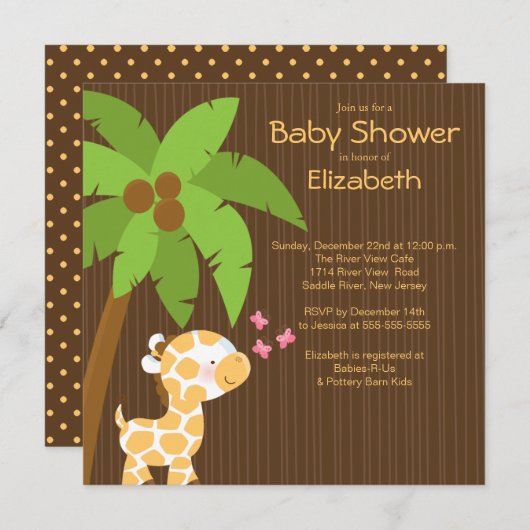Jungle Giraffe Neutrale Babydusche Einladungen (Vorne/Hinten)