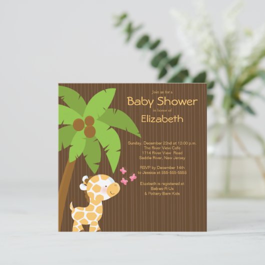 Jungle Giraffe Neutrale Babydusche Einladungen (Stehend Vorderseite)