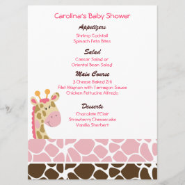 Jungle Giraffe Pink Custom Baby Showmenü Menükarte