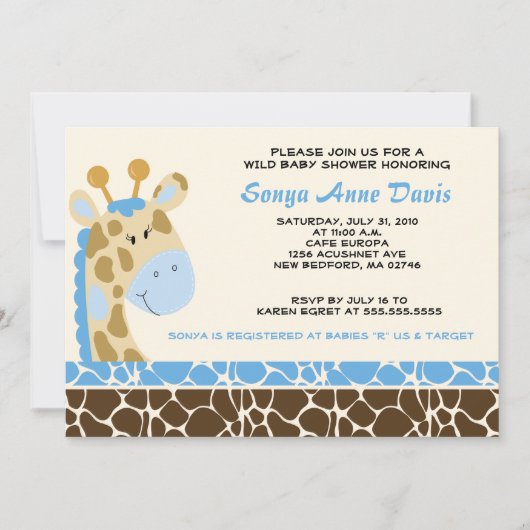 Jungle Giraffe Print (blau) Baby Shower 12x18 Einl Einladung (Vorderseite)