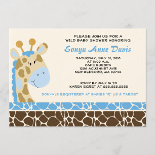 Jungle Giraffe Print (blau) Baby Shower 12x18 Einl Einladung
