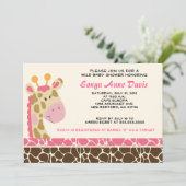 Jungle Giraffe Print (pink) Kinderdusche 12x18 Ein Einladung (Stehend Vorderseite)