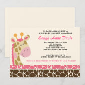 Jungle Giraffe Print (pink) Kinderdusche 12x18 Ein Einladung (Vorne/Hinten)